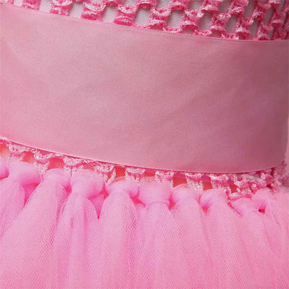 Girls Pink Black Tutu Dress V-neck Train Girl Evening Birthday Party Tulle Dresses Girl Ball Gown Dress Kids Halloween Costumes