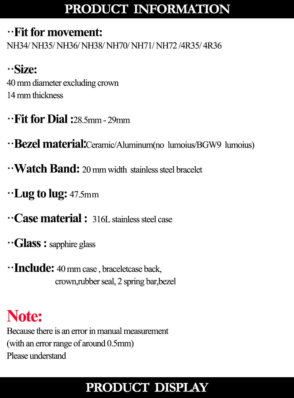 40mm 200m Waterproof NH34 NH35 NH36 Watch Case Accessories for Oyster Band SUB Watch Maker 120clicks BGW9 blue lume Bezel - AMULET RING STORE