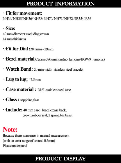 40mm 200m Waterproof NH34 NH35 NH36 Watch Case Accessories for Oyster Band SUB Watch Maker 120clicks BGW9 blue lume Bezel - AMULET RING STORE