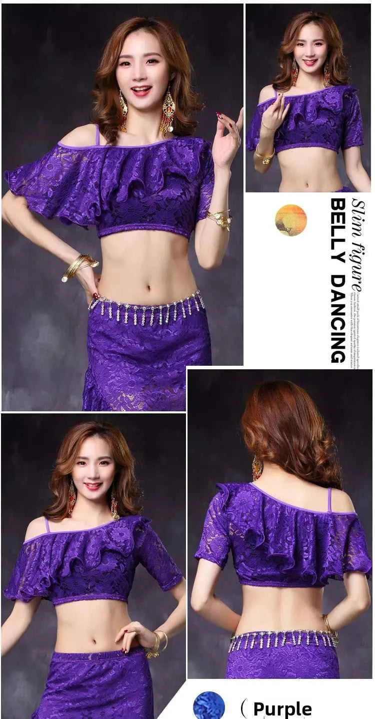 Women's ort Sve Lace Belly Dance Costume Sexy oulder Bared Practice Suit New 2020 Performance Wear Fitn Sportswear