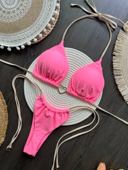 RUOTONSEPT Sexy Halter Solid color Bikini Set Women's Swimsuit Two-piece Triangle Thong Swimwear Bathing Suit Brazilian Biquinis - AMULET RING STORE