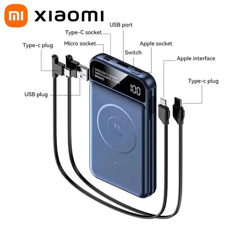 Xiaomi 50000mAh Portable Wireless Charging Power Bank Magnetic Charging Built-in Wire Mobile Phone Battery For Iphone Samsung - AMULET RING STORE