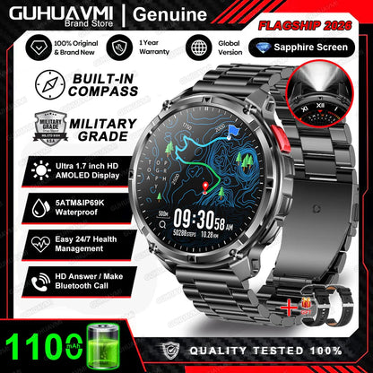 New Military T-Rex3 Ultra 1100mAh Battery Smart Watch 5 ATM Waterproof 1.7"AOD Compass GPS Sports tracker Outdoors Smartwatches