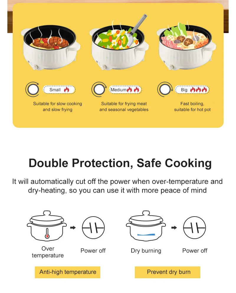 Electric MultiCooker Multifunctional Rice Cooker Frying Pan Non-stick Cookware Multi Soup Hotpot for Kitchen 1.7L/2.7L/3.2L - AMULET RING STORE