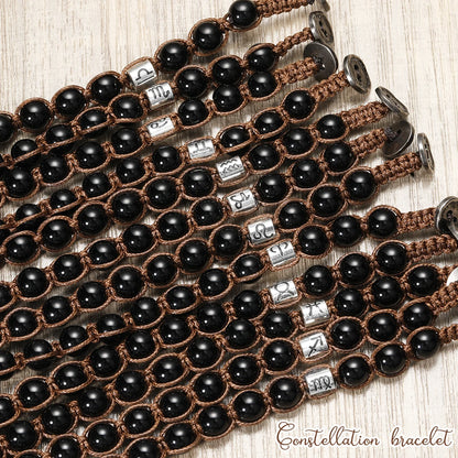 12 Zodiac Natural Stone Obsidian Hand-Woven Bracelets Cancer  Pisces Men's Bracelets Couples Friendship Jewelry pulseras hombre