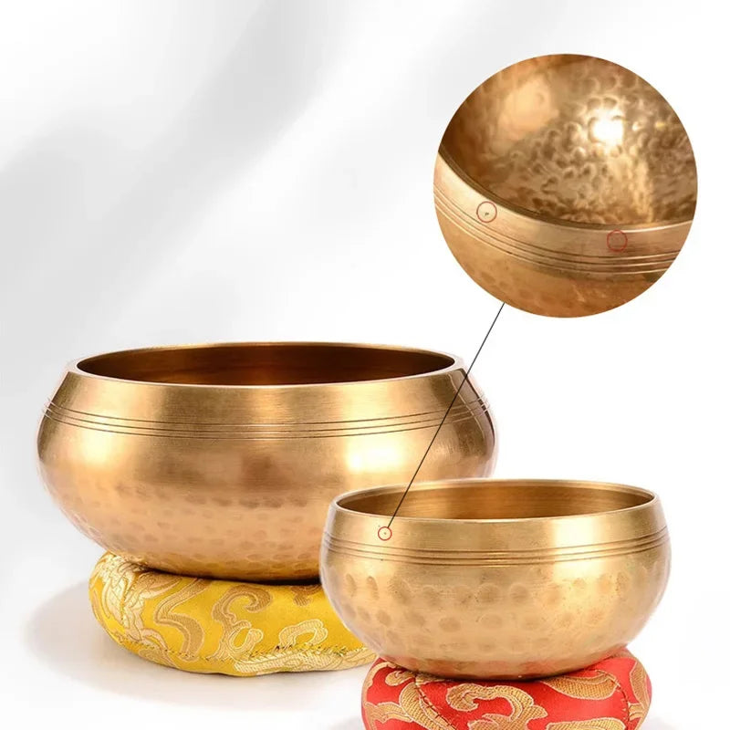 Tibetan Handmade Brass Singing Bowl, Yoga Meditation Bowl for Sound Healing Stress Relief, Buddha Mindfulness Bowl Instrument - AMULET RING STORE