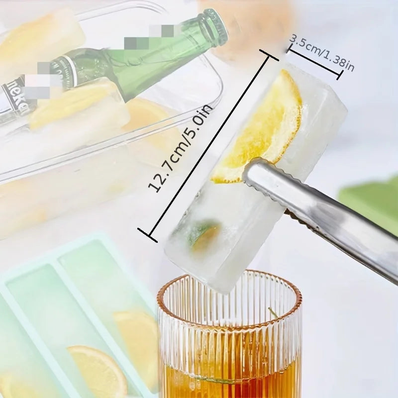 1/4pcs Large Rectangular Ice Cube Mold Set with Lid Stackable Freezer Trays for Bottles Beverages Long Cubes Mould Kitchen Items - AMULET RING STORE