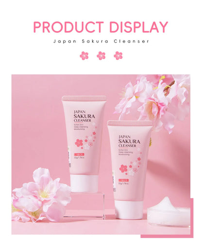 LAIKOU Japan Sakura Cleanser Gentle Deep Cleaning Oil Control Moisturizing Shrink Pores Face Skin Care Skin Cleanser 50g
