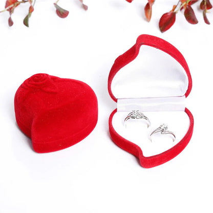 Heart-Shaped Velvet Jewelry Box Rose Flower Valentine'S Day Engagement Proposal Wedding Ring Box Gift Box Jewelry Organizer Case - AMULET RING STORE