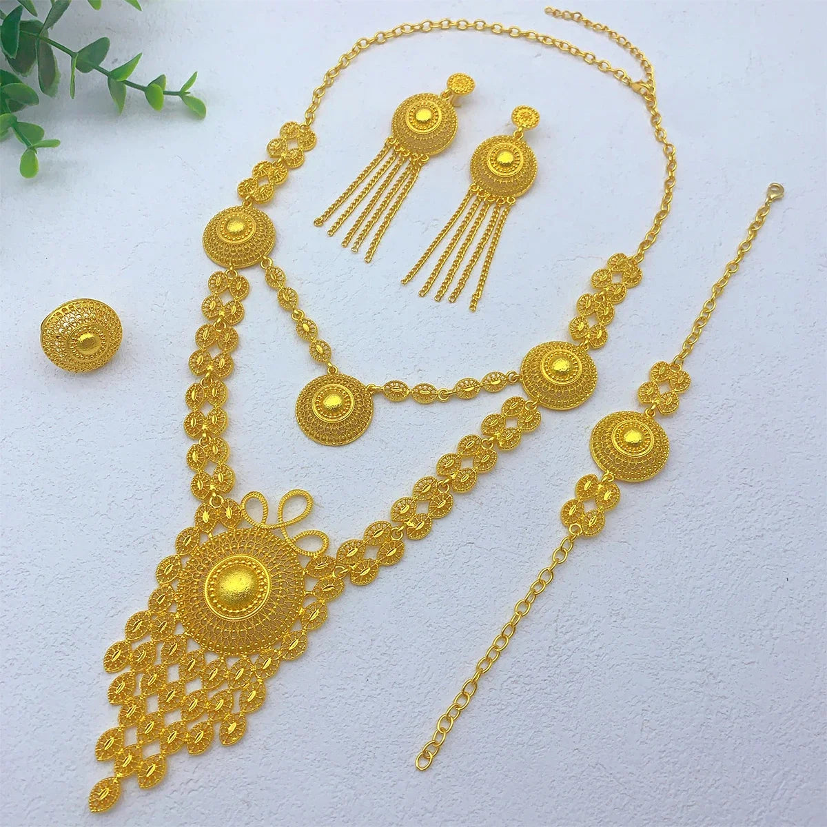 ANIID African 24K Gold Color Long Necklace Jewelry Set Nigerian Party Bridal Wedding Ethiopian Luxury Dubai Indian Wholesale