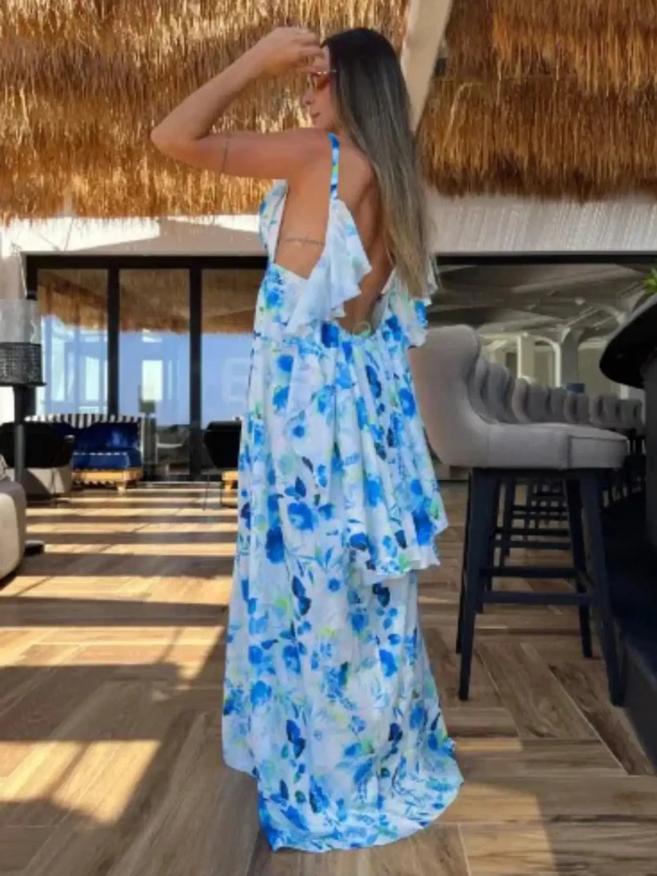 V-Neck Backless Beach Dress - Summer Beachwear - AMULET RING STORE