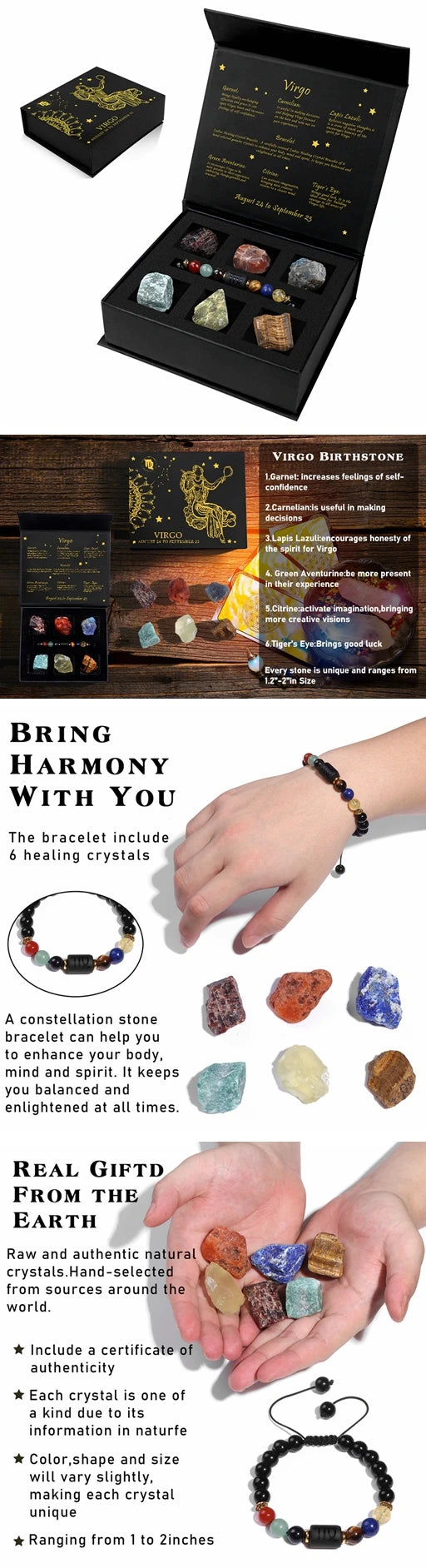 Aries Bracelet Birthday Gift Box To Friend Family Constellation Sign Braided Bracelet With 6 Natural Stone Jewelry For Women Men