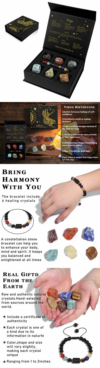 Aries Bracelet Birthday Gift Box To Friend Family Constellation Sign Braided Bracelet With 6 Natural Stone Jewelry For Women Men