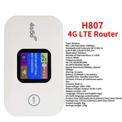 4G/5G Mobile WIFI Router 150Mbps 4G LTE Wireless Router With Sim Card Slot Portable Pocket MiFi Modem Car Mobile Wifi Hotspot - AMULET RING STORE
