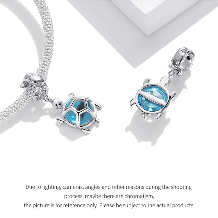 BISAER 925 Sterling Silver Charm Ocean Style Fish Dolphin Mermaid Shell Blue CZ Bead For Necklace&Bracelet DIY Fine Jewelry Gift - AMULET RING STORE