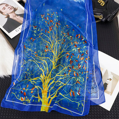 45*155cm Print Design Women Silk Scarf Shawl Elegant Headscarf Convinient Bandage Hijabs Chiffon Muslim Wrap Scarves - AMULET RING STORE