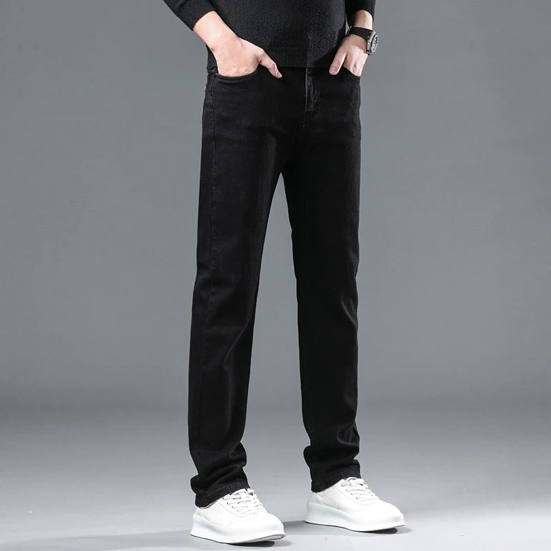 Men New Business Men's Jeans Casual Straight Stretch Fashion Classic Blue Black Work Denim Trousers Male Brand Clothing 28-40