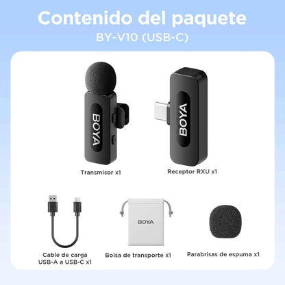 BOYA Wireless Lapel 2pcs Microphone for Android Smartphone Laptop - Omnidirectional USB C Condenser Video Recording Microphone