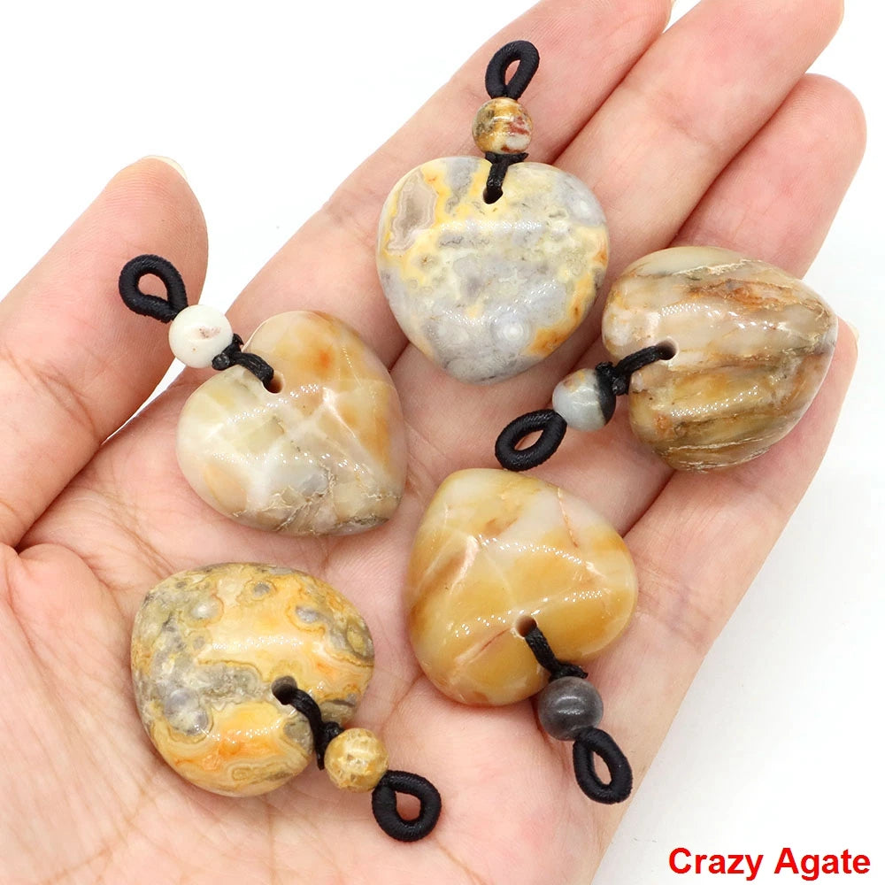 24mm Heart Shape Pendants Natural Stone Healing Crystal Quartz Tiger Eye Energy Gemstones for Jewelry Making DIY Necklace Gifts