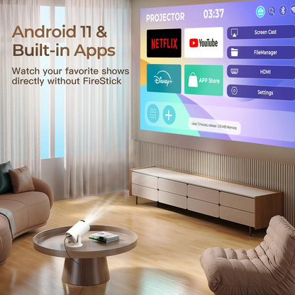 Smart Projector with Wifi and BluetoothPortable 720P 4K Support, Auto Keystone, AirMouse Remote, 180 Degree Rotation