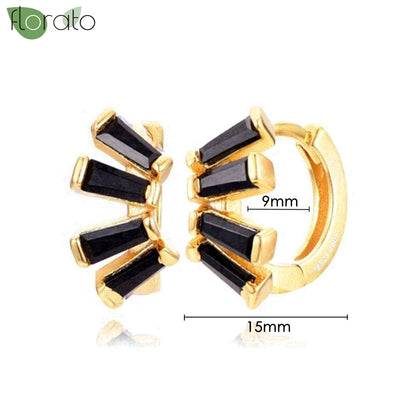 925 Sterling Silver Needle Fashion Round Pendant Small Earrings Luxury Gold Hoop Earrings for Women Premium Black Jewelry Gifts - AMULET RING STORE