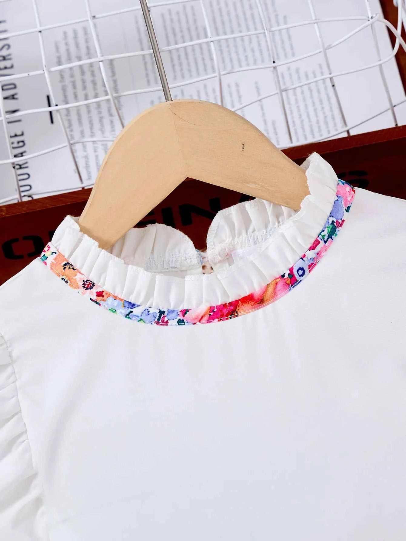 New Kids Girl Dress Summer Floral with Bow Fashion White Vestidos Short Sleeve Children Clothing Outfits Casual Printed  Dresses