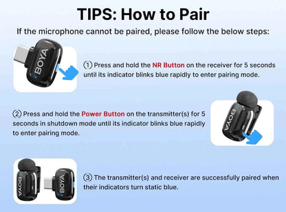 BOYA BOYA Mini Wireless Lavalier Microphone for iPhone 15/16 Android Phone USB-C Devices for Live Streaming Video Recording Vlog