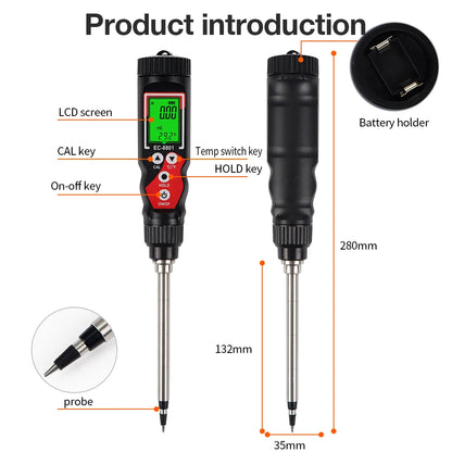 2 In 1 Soil EC Meter Handheld Digital Soil Tester Multifunction EC Temp Detector Backlit Soil EC Analyzer for Garden Greenhouse - AMULET RING STORE