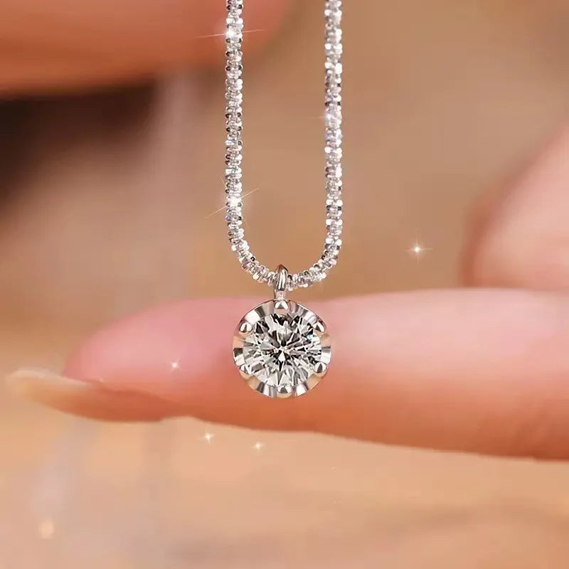 925 Sterling Silver Necklace Zircon Pendant Sparkling Necklace Clavicle Chain Women's Party Jewelry Gift