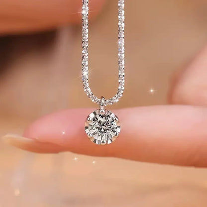 925 Sterling Silver Necklace Zircon Pendant Sparkling Necklace Clavicle Chain Women's Party Jewelry Gift