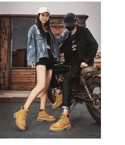 Boots Men High Top Boots High Quality Women Leather Shoes Fashion Outdoor Sneakers Men Lace Up Non-Slip Ankle Boots for Couple - AMULET RING STORE