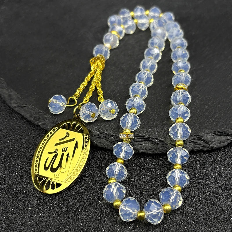 Islamic Imam Ali Zulfiqar Sword Car Pendant for Women Men Stainless Steel Gold Color Arabic Religion Blue Glass Chain Jewelry