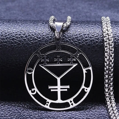 Seal of BELPHEGOR Satan Stainless Steel Necklaces Chain Women/Men Round Demon Pendant Necklace Jewelry acero inoxidable N3341S03