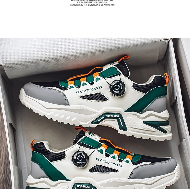 Men's Korean rotating buckle fashion casual sports shoes four season soft soled non slip outdoor running shoes student sneakers - AMULET RING STORE