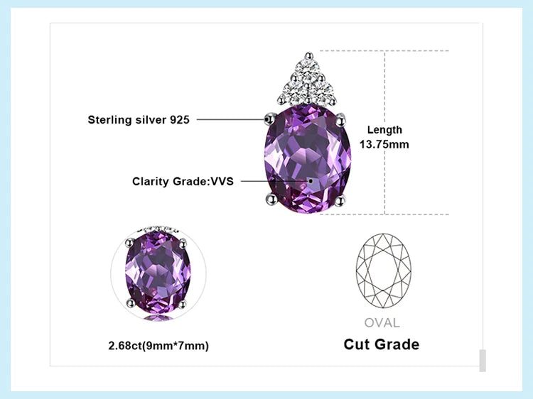 JewelryPalace Oval Purple Created Alexandrite Sapphire 925 Sterling Silver Pendant Necklace Gemstone Statement Necklace No Chain