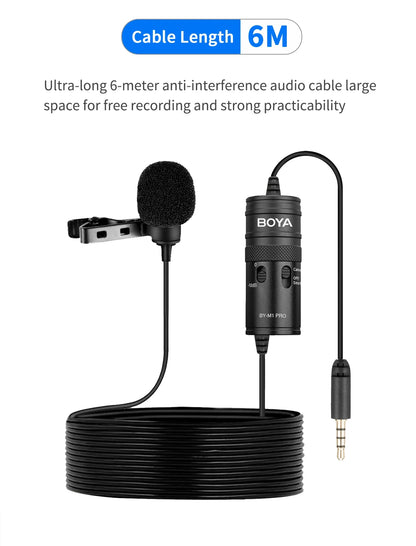 BOYA BY-M1 Condenser Lavalier Lapel Clip-on Microphone 3.5mm TRRS 6M Mic For PC iphone DSLR Camera YouTube Recording Streaming