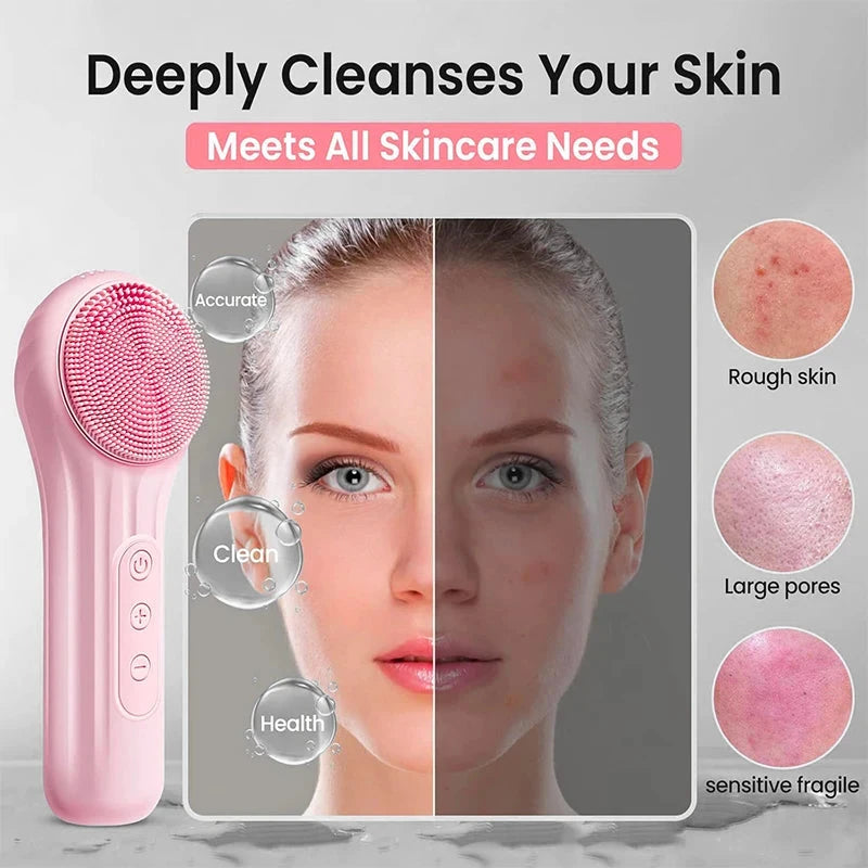 Silicone Face Cleaner Electric Sonic Facial Cleansing Brush Ultrasonic Face Massage Pore Deep Cleaning Vibrating IPX7 Waterproof