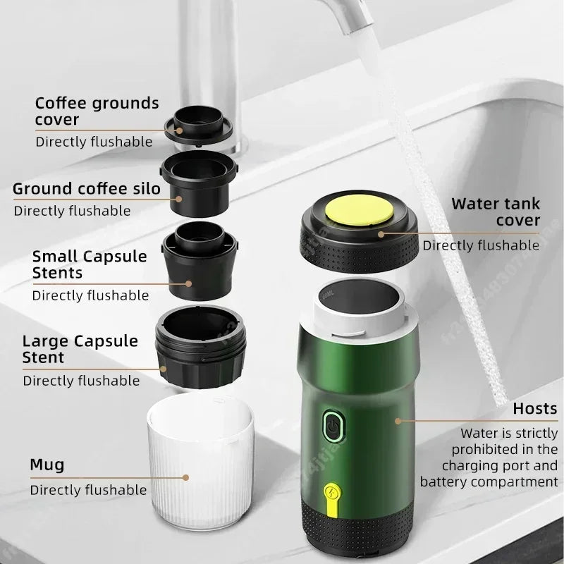 Electric Portable Coffee Machine Portable Italian Espresso Machine for Car & Home 3-in-1 Capsule Powder Travel Coffee Maker - AMULET RING STORE