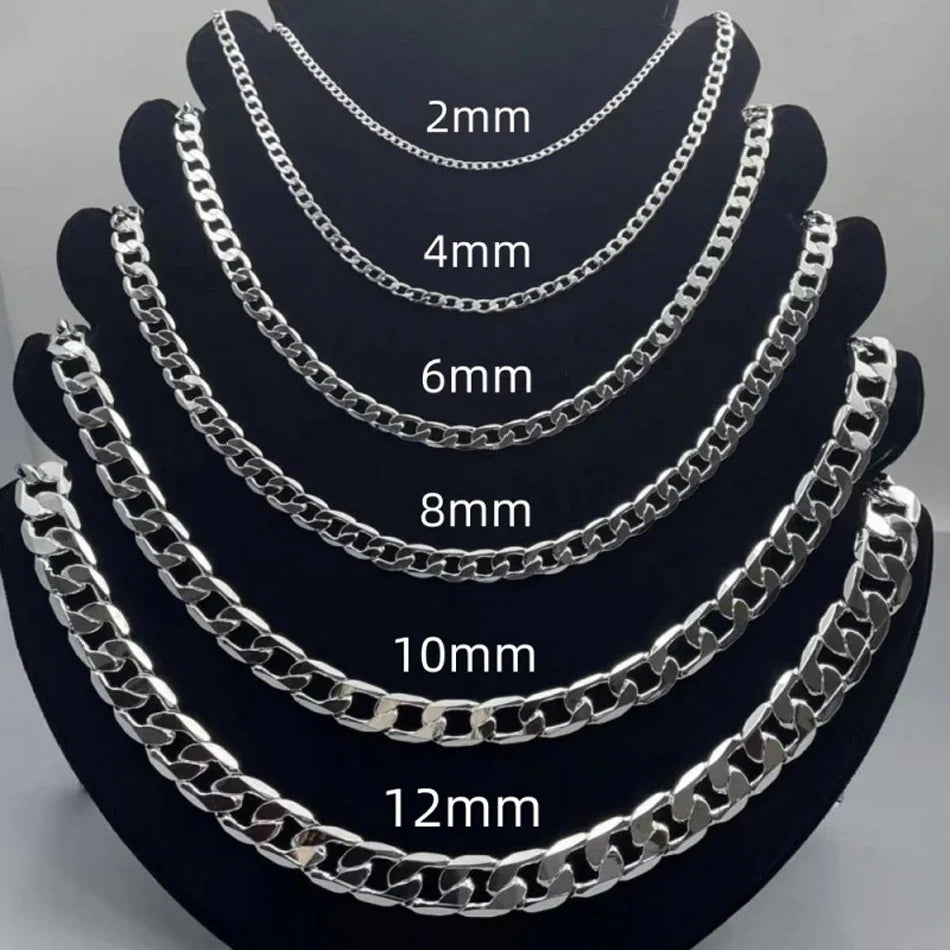 Men's 925 Sterling Silver Necklace 2/4/6/8/10/12MM 40-75cm Face Chain Necklace Lobster Clasp Men Women Engagement Jewelry Gifts - AMULET RING STORE