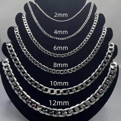 Men's 925 Sterling Silver Necklace 2/4/6/8/10/12MM 40-75cm Face Chain Necklace Lobster Clasp Men Women Engagement Jewelry Gifts - AMULET RING STORE