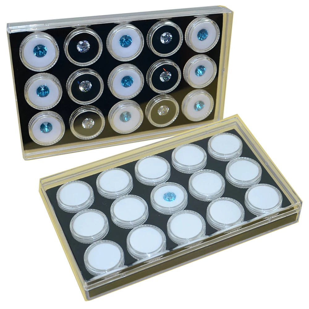 Transperant Square Diamond Jewelry Storage Box Stone Display Case Round Gemstone Organizer 1Pc Small Coin Ring Travel Gift Box - AMULET RING STORE