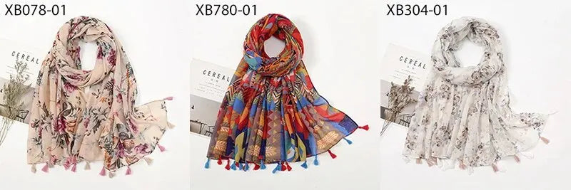 Fashion Printing Flower Tassel Shawl Cotton Viscose Scarf Women Beach Sunscreen Shawl Muslim Hijab Wrap Headscarf 180*90cm - AMULET RING STORE