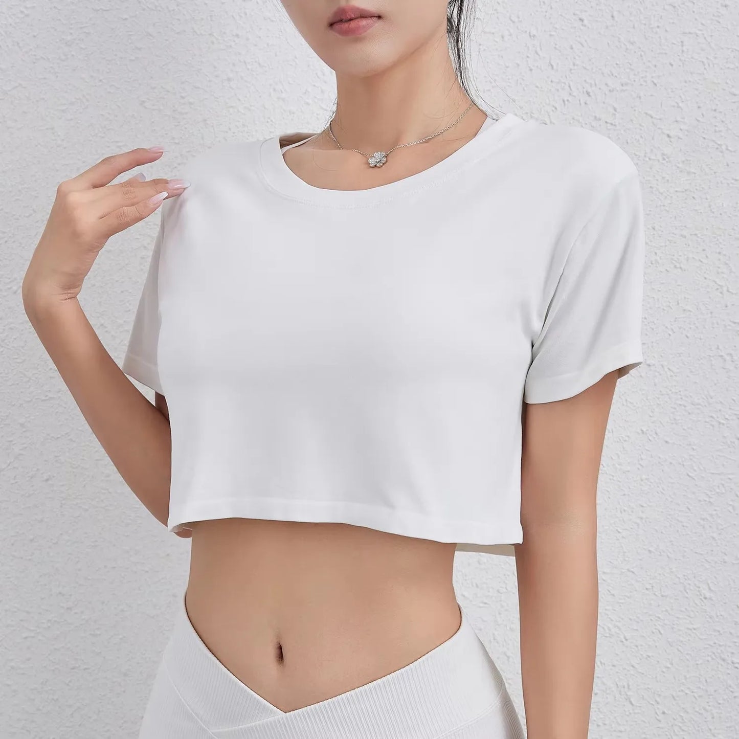 High Quality Women Loose Crop Top Shirts Fitness Crewneck Black Plain Short Sleeve heat transfer designs for t shirts - AMULET RING STORE