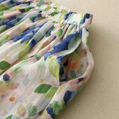 French Floral Oil Painting Elegant Chic Elastic High Waist A-line Women's Skirt Mid-Calf Long Skirts For Women Clothing Fashion