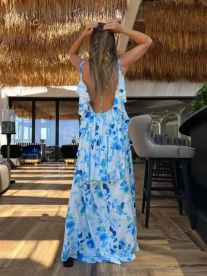 V-Neck Backless Beach Dress - Summer Beachwear - AMULET RING STORE