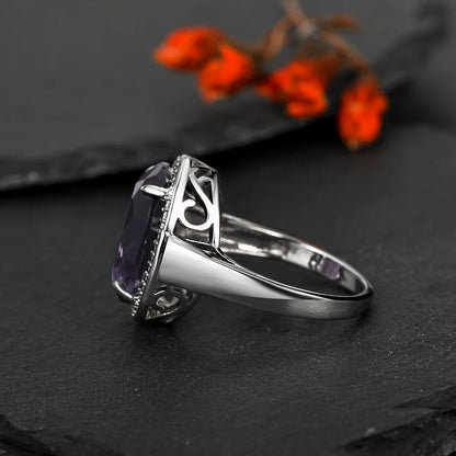 Women's S925 Silver Amethyst Ring - Exaggerated Egg Shaped Design