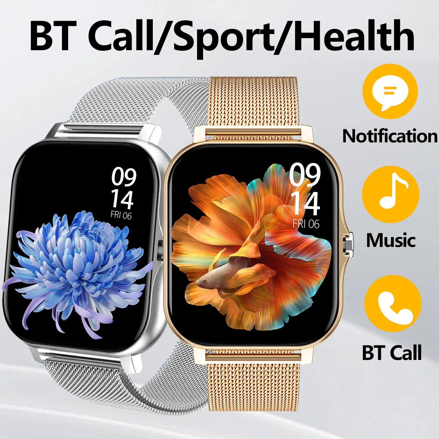Smart watch wireless calling/dial Sport mode calling reminder and rejection fitness monitoring for iPhone/Andriod - AMULET RING STORE