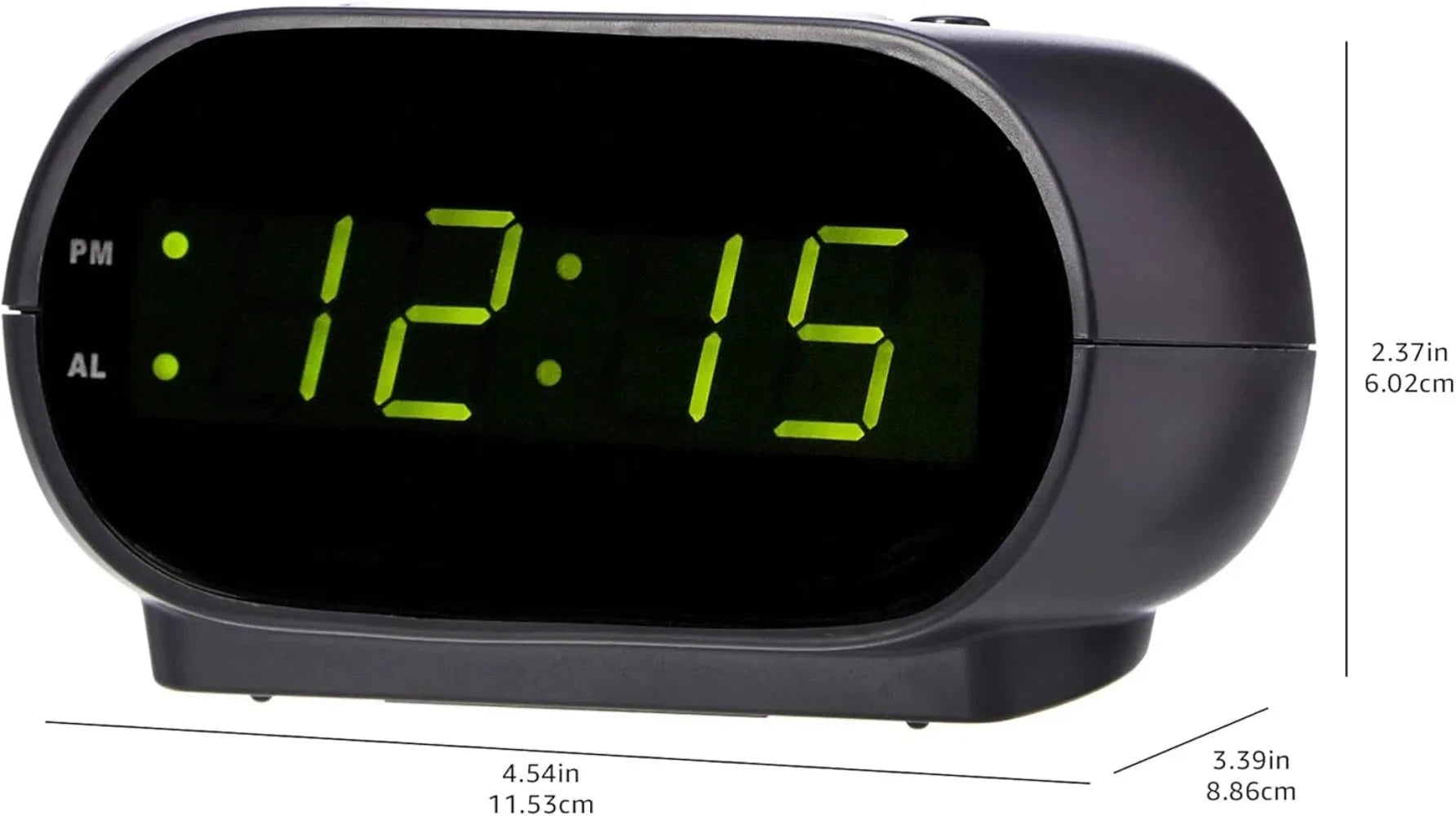 Small Digital Oval Alarm Clock With LED Display, Nightlight & Battery Backup, Black, 4.5 x 3.5 x 2.4 Inches