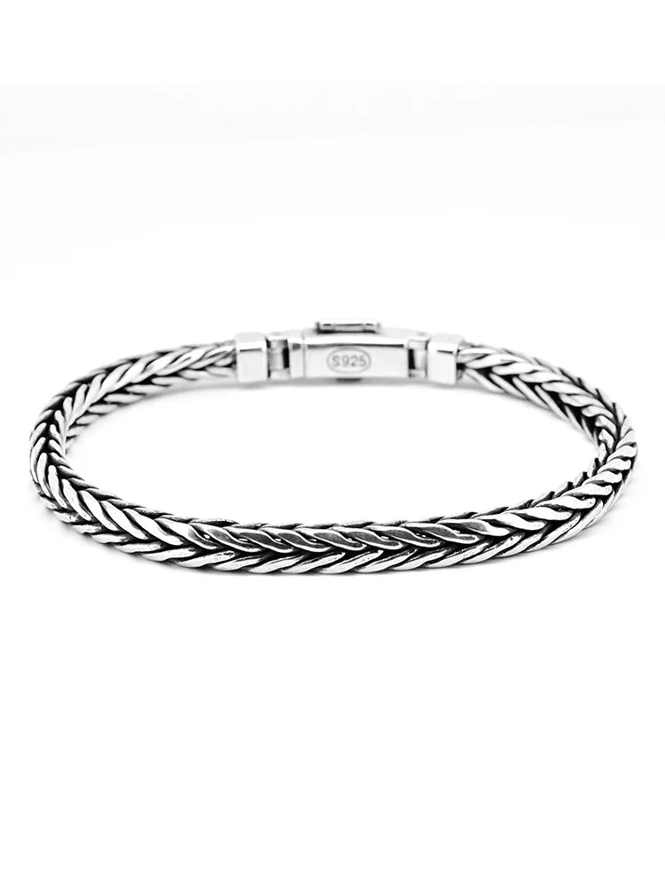 100% S925 Sterling Silver Handmade Woven Retro Domineering Style Personality Keel Man Woman Pure S925 Silver Bracelet Jewelry - AMULET RING STORE