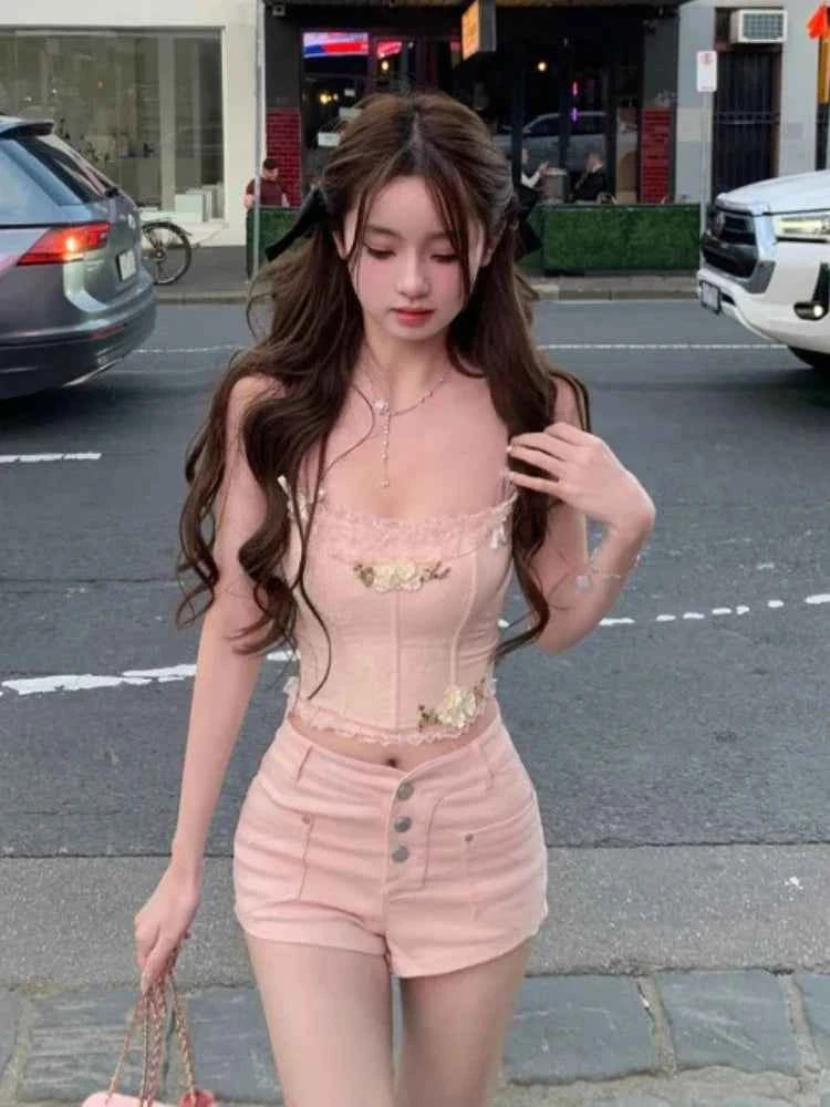 Korean Style Pink Straight Leg Women's Denim Shorts Designer Low Price Harajuku Fashion Y2k Casual XL Female Short Jeans Pants